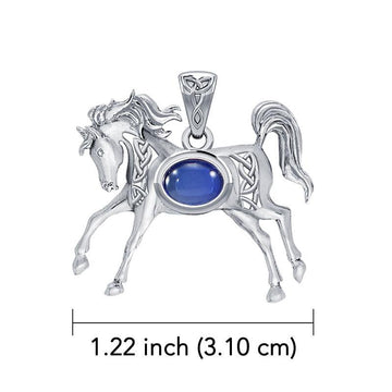 Celtic Running Horse 14K White Gold Pendant with Gem WPD5730 - Jewelry